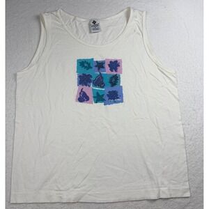 Vintage Columbia‎ Sportswear Graphic Tank Top White Cotton Made in USA Medium